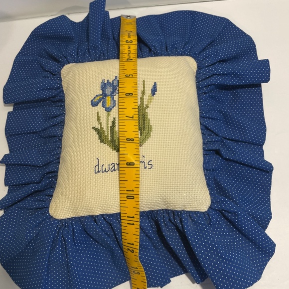 Hand-Made Pillow with Hand Crossed Stitch Dwarf Iris Design. - Picture 5 of 5